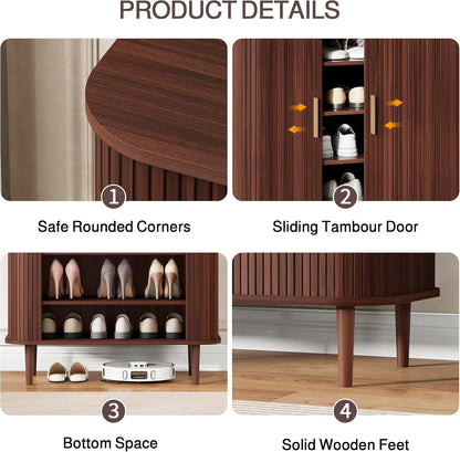 DHH Shoe Storage Cabinet with Sliding Door, 6-Tier Shoe Cabinet with Adjustable Shelves, Modern Freestanding Shoe Storage Organizer for Entryway, Hallway, Living Room (Walnut, 47 ")