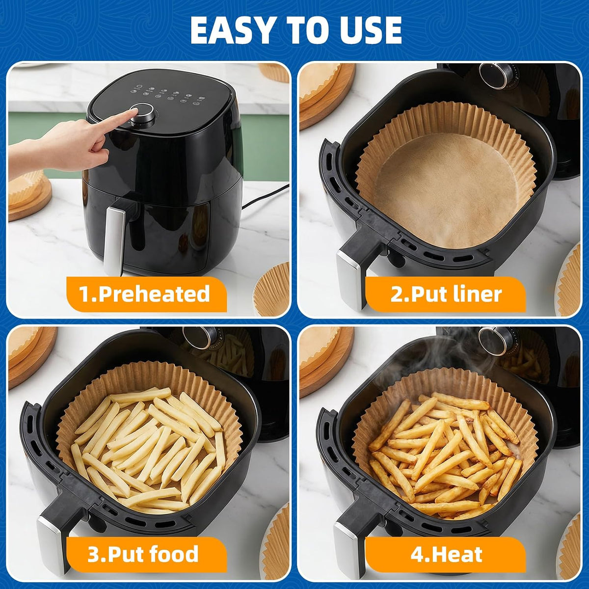 HONYAO Air Fryer Paper Liners for Dual Zone Airfryer, 8.1x5.5 inch