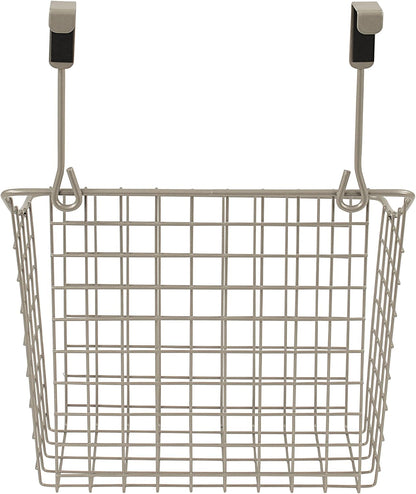 Spectrum Hanging Baskets for Organizing (Large, Satin Nickel) - Grid Over the Cabinet Wire Basket for Kitchen or Bathroom - Door Hanging Storage Organizer for Cleaning Supplies, Washcloths, & Towels