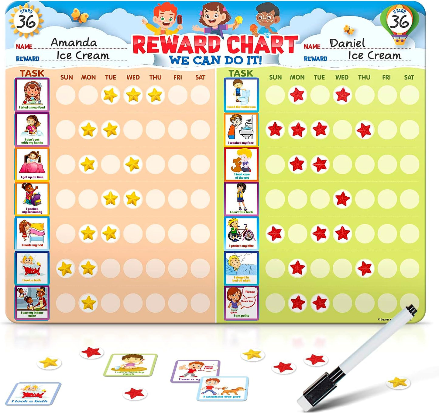 Behavior Reward Chart System - Pad with 26 Chore Charts for Kids, 2800 Stickers to Motivate Responsibility & Good Habits