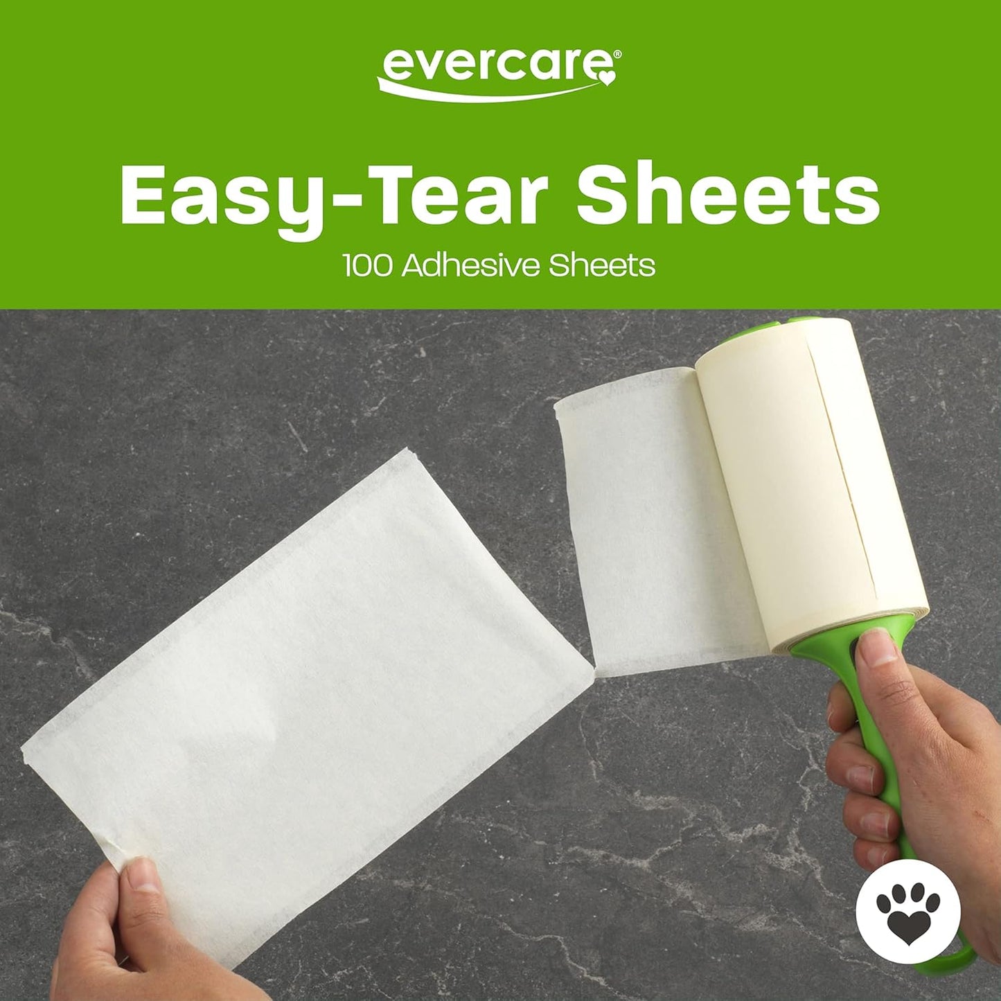 Evercare Pet Hair Lint Rollers All Purpose Use 100 Easy-Tear Sheets Per Roll Reusable Sticky Roller Pets Cat & Dog Hair Remover Contoured Handle For Furniture Clothing & Cars, Set of 3, Green