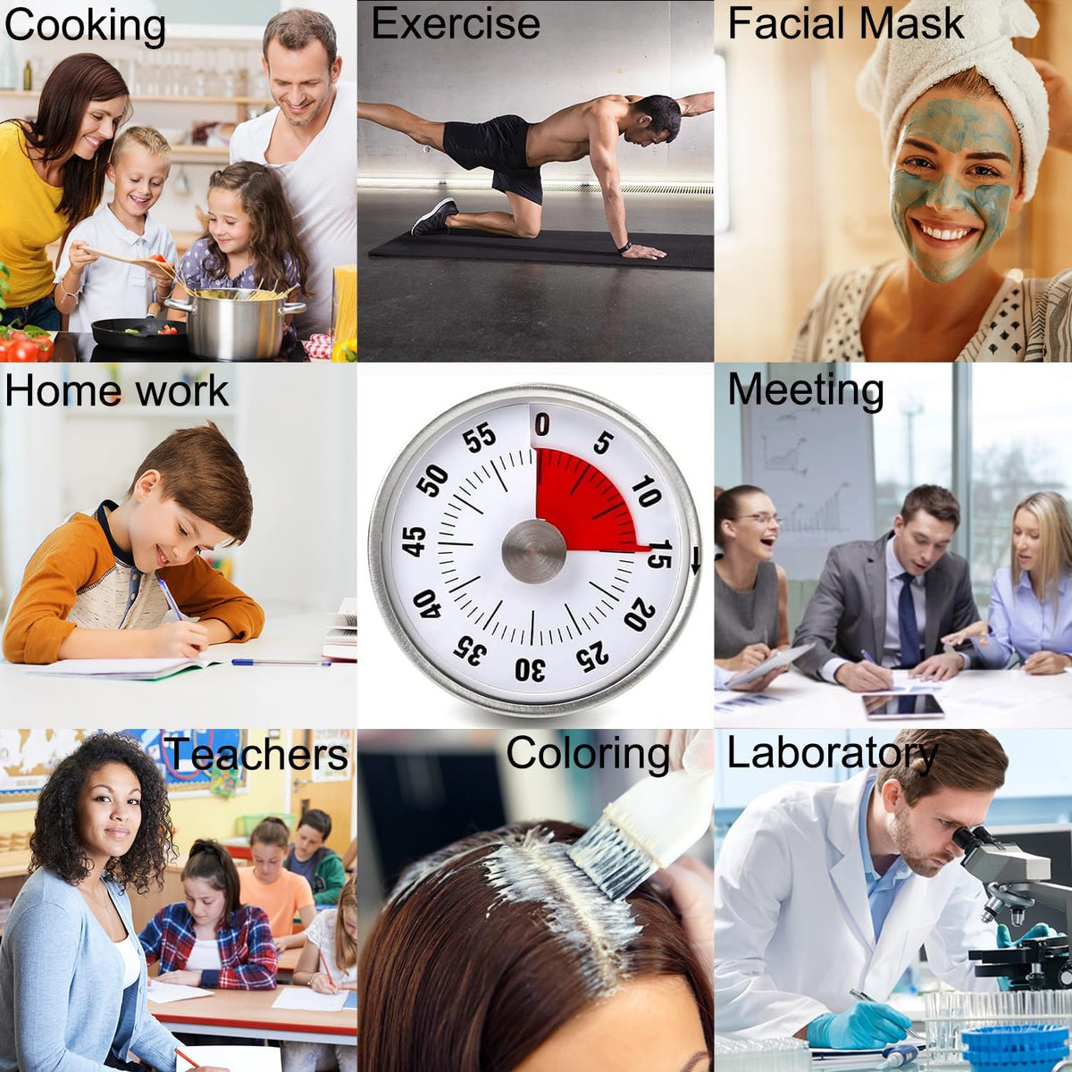 Visual Kitchen Timer for Cooking and Kids with Loud Alarm, Classroom Timers for Desk, No Batteries Required, Mechanical Desk Timer, Magnetic Egg Timer for Study, Chef Clock, Stainless Steel, Countdown