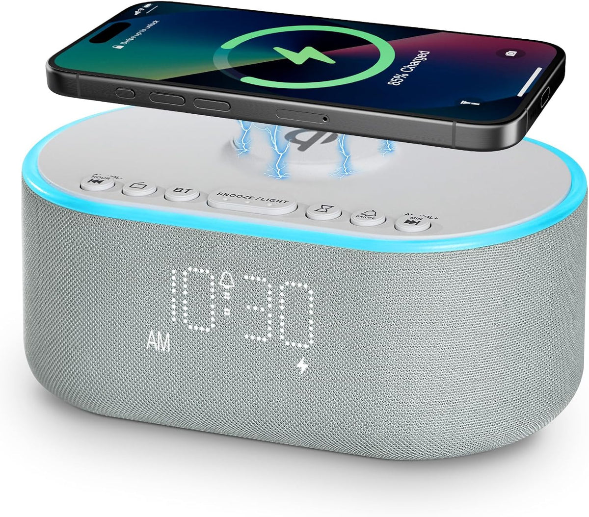 Odokee Qi Certified Wireless Charging Alarm Clock Radio for Bedroom