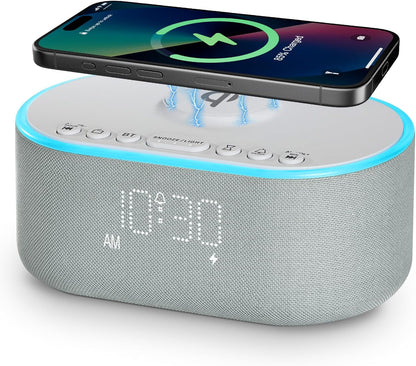 Odokee Qi Certified Wireless Charging Alarm Clock Radio for Bedroom