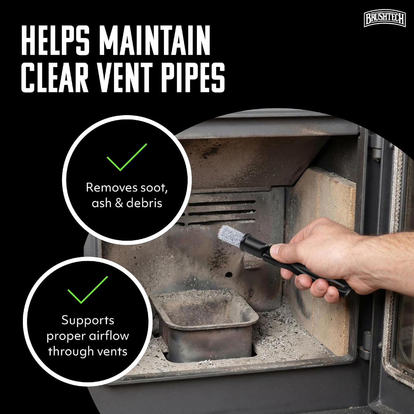 BRUSHTECH – Brushtech – Pellet Stove Cleaning Brush for 3" Vent Pipes Kit - Black