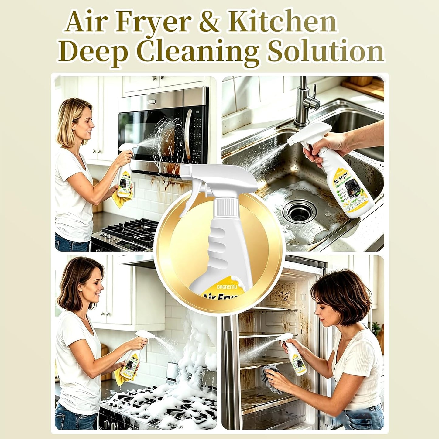 2-in-1 Air Fryer Foaming Cleaner Spray, Lemon Scent, 500ml | Heavy-Duty Degreaser & Grease Remover, Removes Baked-On Food & Oil, Non-Abrasive, Residue-Free