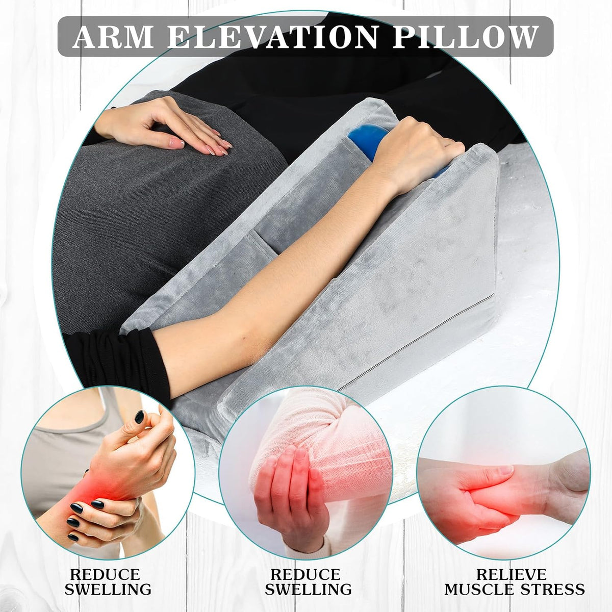 Buryeah Dark Gray Arm Elevation Pillow 2 Pocket, Plush Material