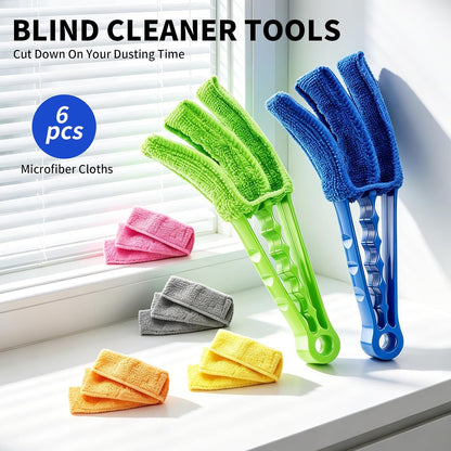 Window Blind Cleaner Duster Brush, 2 Pack with 6 Reusable Microfiber Sleeves for Venetian Blinds, Cleaning Tools for Window Blinds, Air Conditioner Vents, Fans, Car Vent