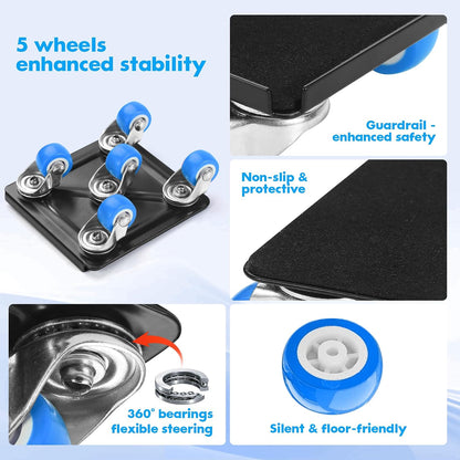 Heavy Duty Furniture Moving Tool Set, Supports up to 1000 Pounds, 5 Wheel Metal Furniture Mover, Furniture Dolly, Appliance Furniture Sliders with Wheels, Furniture Lifter Tool (Blue, 4.3" x4.3")