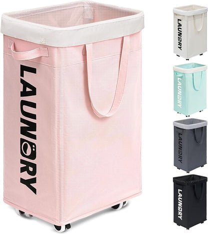 Goodpick 75L Laundry Basket with Wheels & Removable Wash Bag for Dorm | Rolling Laundry Basket with Handles for Dirty Clothes, Fodable Hamper for Laundry Room, Dorm Room Essentials, Grey