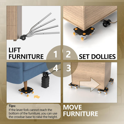 ONEON Furniture Mover with Wheels, 360° Rotation Wheels Furniture Dolly for Moving Heavy Furniture, Appliances, 660 LB Max Load Capacity with Auxiliary Lifter - Connect Dolly