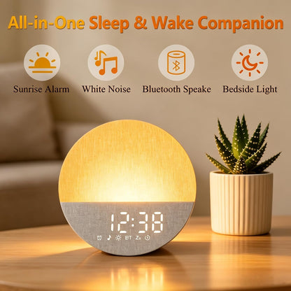 Sunrise Alarm Clock with Sounds Machine:Gentle Wake Up for Heavy Sleepers | Relieve Anxiety Dimmable Clock with Bluetooth Memory for Bedroom - White Noise Machine with 30 Sleep Sounds