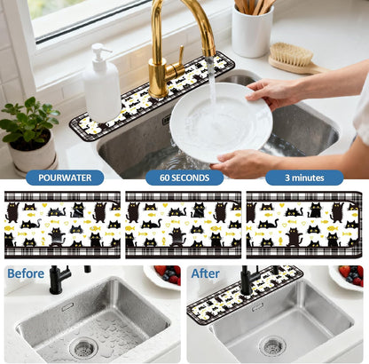 2Pcs Peonies Kitchen Sink Splash Guard Faucet Mat Vintage Florals Faucet Mat For Bathroom Kitchen 5.5x23.6In