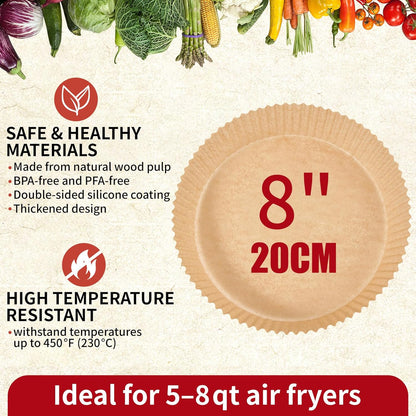 40GSM Air Fryer Liners, 6.5 Inch Air Fryer Liners Disposable, Unbleached Paper For 3-5Qt, Raw Wood Pulp, Double-Sided Silicone, For Health-Conscious Cooks & Busy Families, Square 100pcs