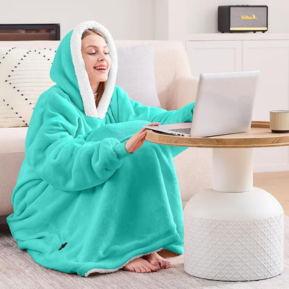 yescool Wearable Blanket Hoodie, Flannel Sherpa Fleece Blanket Sweatshirt for Adults Women Men,One Size Fits All - Colors B