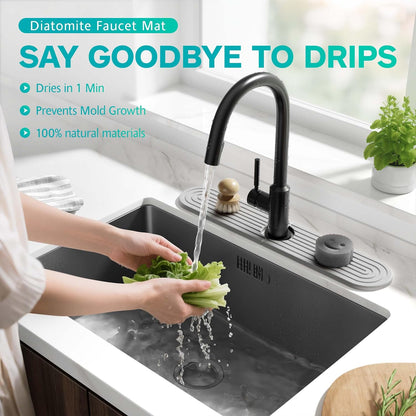 Stone Faucet Mat for Kitchen Sink – Diatomite Fast-Drying Stone Tray, Faucet Mat Sink Splash Guard, Decorative Sink Protector for Kitchen Bathroom Counter (Light Grey, 20''x3.9'')