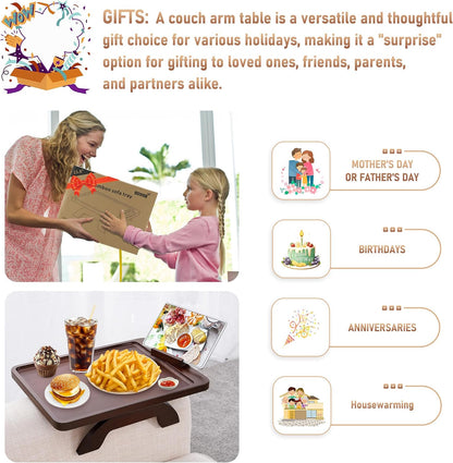 Couch Arm Tray,Bamboo Sofa Clip on Side Table,Foldable Couch Armrest Table with 360°Rotating Phone Holder,Anti Slip Food Trays for Eating/Drinks/Snacks/Remotes 15.35" x 9.85"