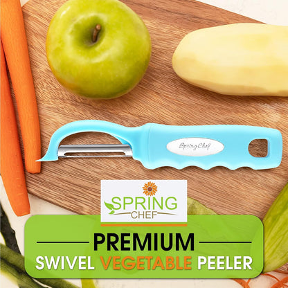 Spring Chef Swivel Potato Peeler for Kitchen w/ Soft Grip Handle, Mango | Premium Vegetable Peeler w/ Sharp Stainless Steel Blades, Multifunctional Food Peeler for Apple, Carrot, Cucumber, Fruit