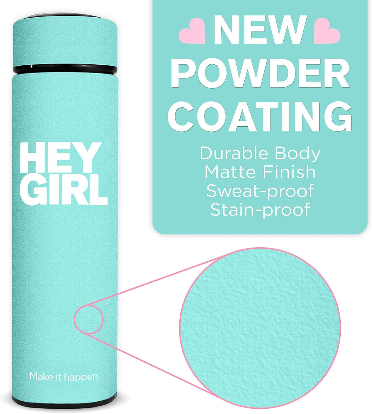 Hey Girl Tea Infuser Bottle 450ml - Insulated Stainless Steel Water Bottle - Tea Tumbler with Tea Diffuser - Portable Travel Mug for Loose Leaf Tea & Infused Water - Tea Lovers Gifts for Women (Pink)