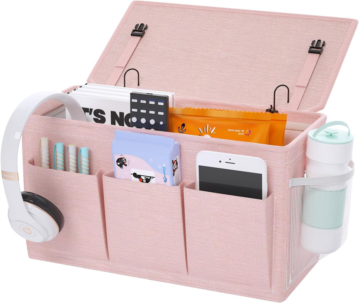 Bedside Caddy Bedside Storage Hanging Organizer for Bunk Dorm Bed Rail | Bed Caddy with Hooks, Top Bunks and Dorm Essentials for Water, Tissues, Tablets, Books, Phones, Remotes and Other Necessories