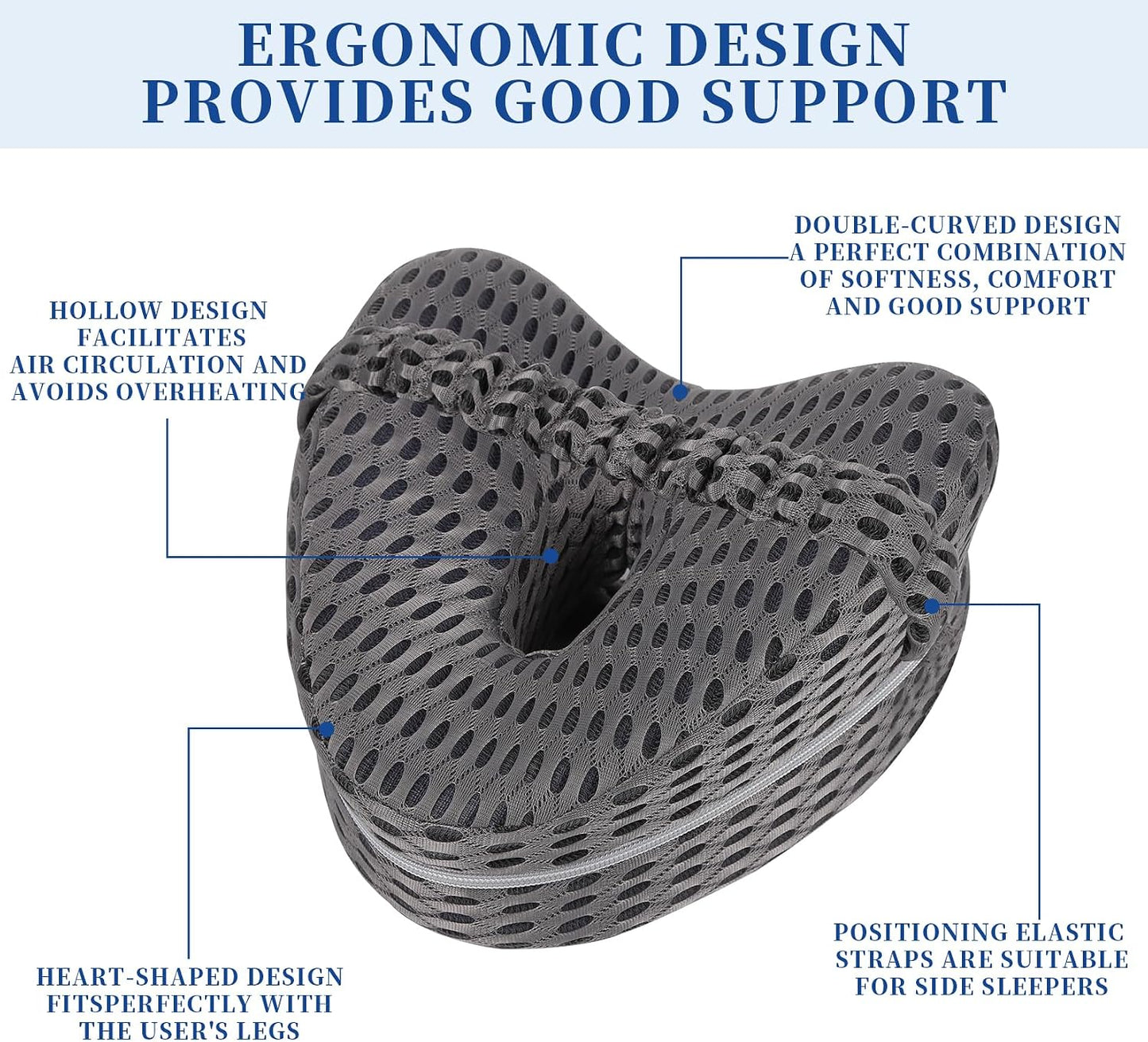 Knee Pillow for Side Sleepers - Sciatica, Hip & Back Pain Relief Pillow with Adjustable Strap, Memory Foam Leg Pillow for Side Sleeping, Spine Alignment Support for Pregnancy, Post-Surgery (Sky Blue)