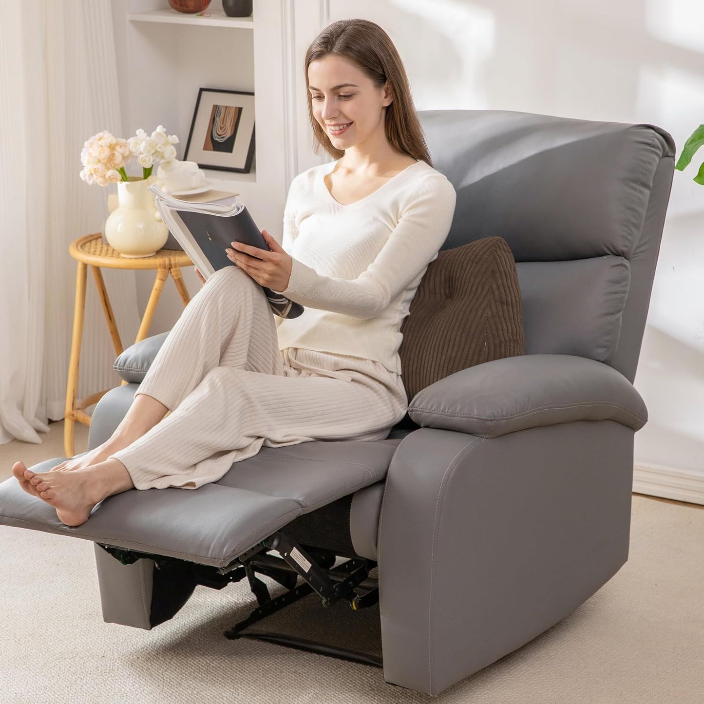 Lumbar Support Pillow for Recliner Chair/Accent Chair/Couch/Office Chair, Tufted Corduroy Back Support Cushion for Elderly, M-Shaped Recliner Cushions for Back Rest, Pain Relief, Reading, Dark Grey