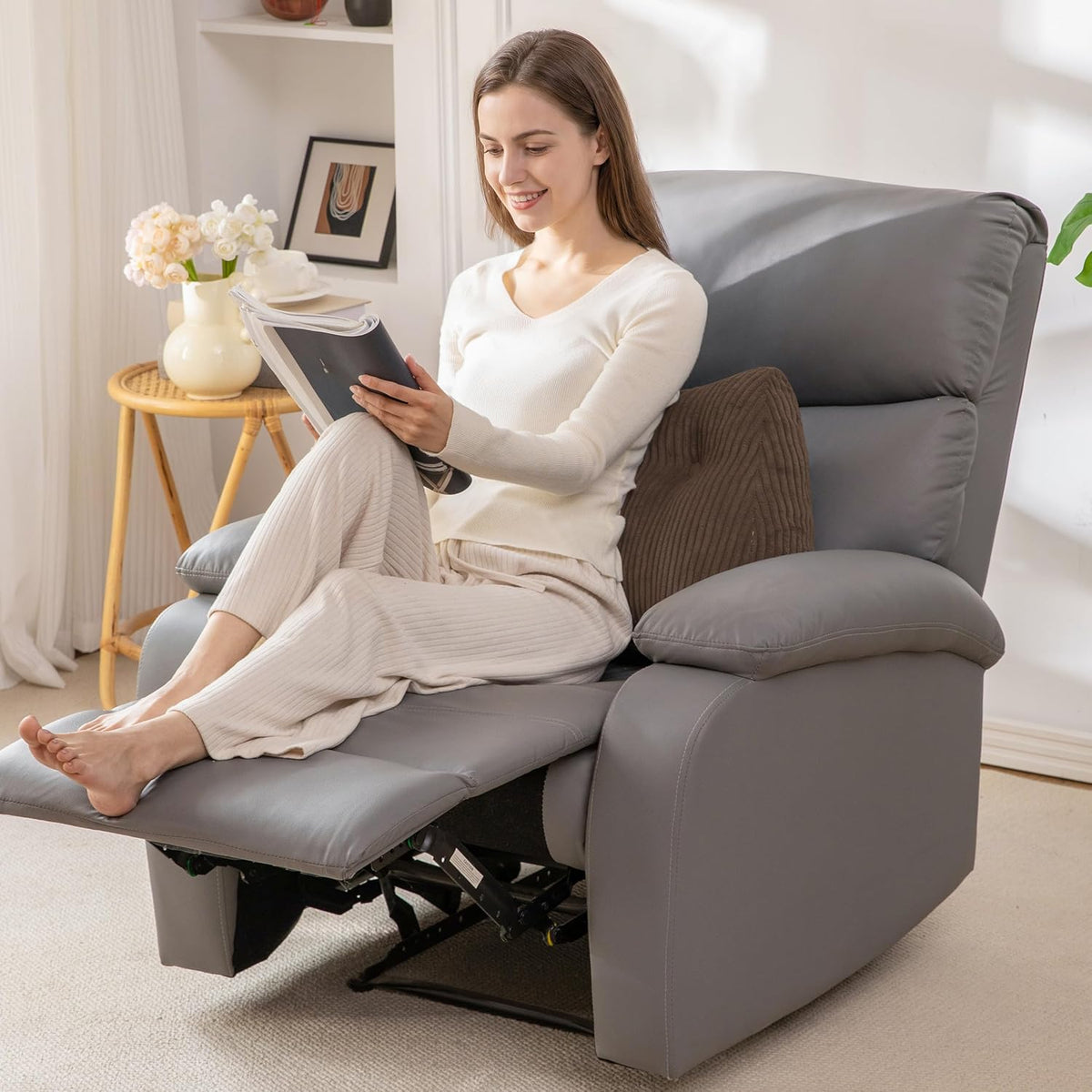 Lumbar Support Pillow for Recliner Chair/Accent Chair/Couch/Office Chair, Tufted Corduroy Back Support Cushion for Elderly, M-Shaped Recliner Cushions for Back Rest, Pain Relief, Reading, Dark Grey