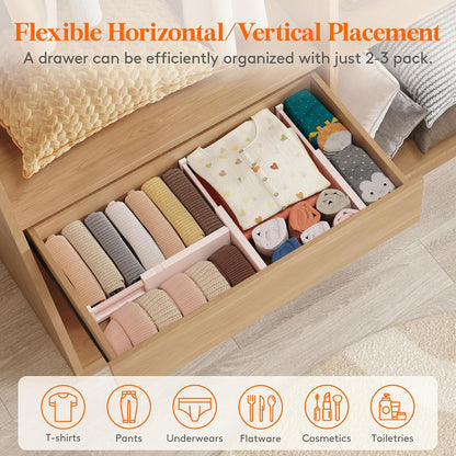 Lifewit 4" High Upgrade Drawer Divider, Adjustable Drawer Organizer Clothes | 5 Pack 11"-17" Expandable Beige Plastic Drawer Separator for Dresser, Kitchen, Closet, Nursery, Office Organization & Storage