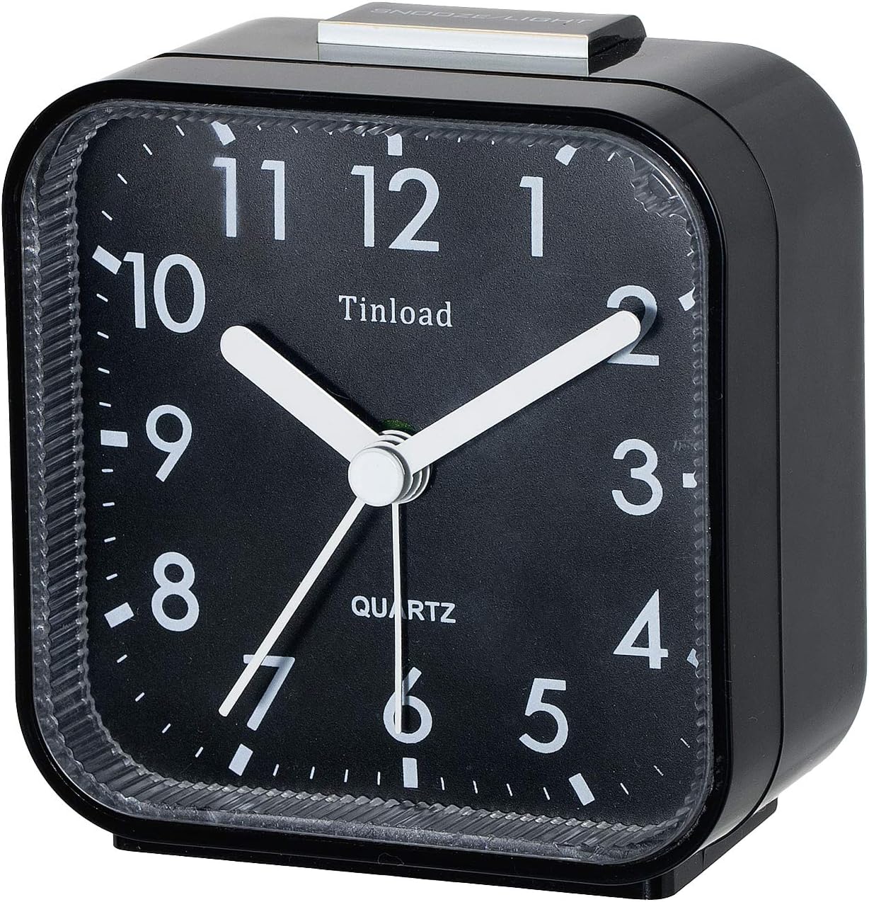 Tinload Small Battery Operated Analog Travel Alarm Clock Silent Non Ticking, Gentle Wake, Ascending Beep Sounds, Snooze,Lighted on Demand, Easy Set(Black)
