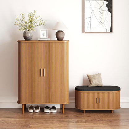 DHH Shoe Storage Cabinet with Sliding Door, 6-Tier Shoe Cabinet with Adjustable Shelves, Modern Freestanding Shoe Storage Organizer for Entryway, Hallway, Living Room (Walnut, 47 ")