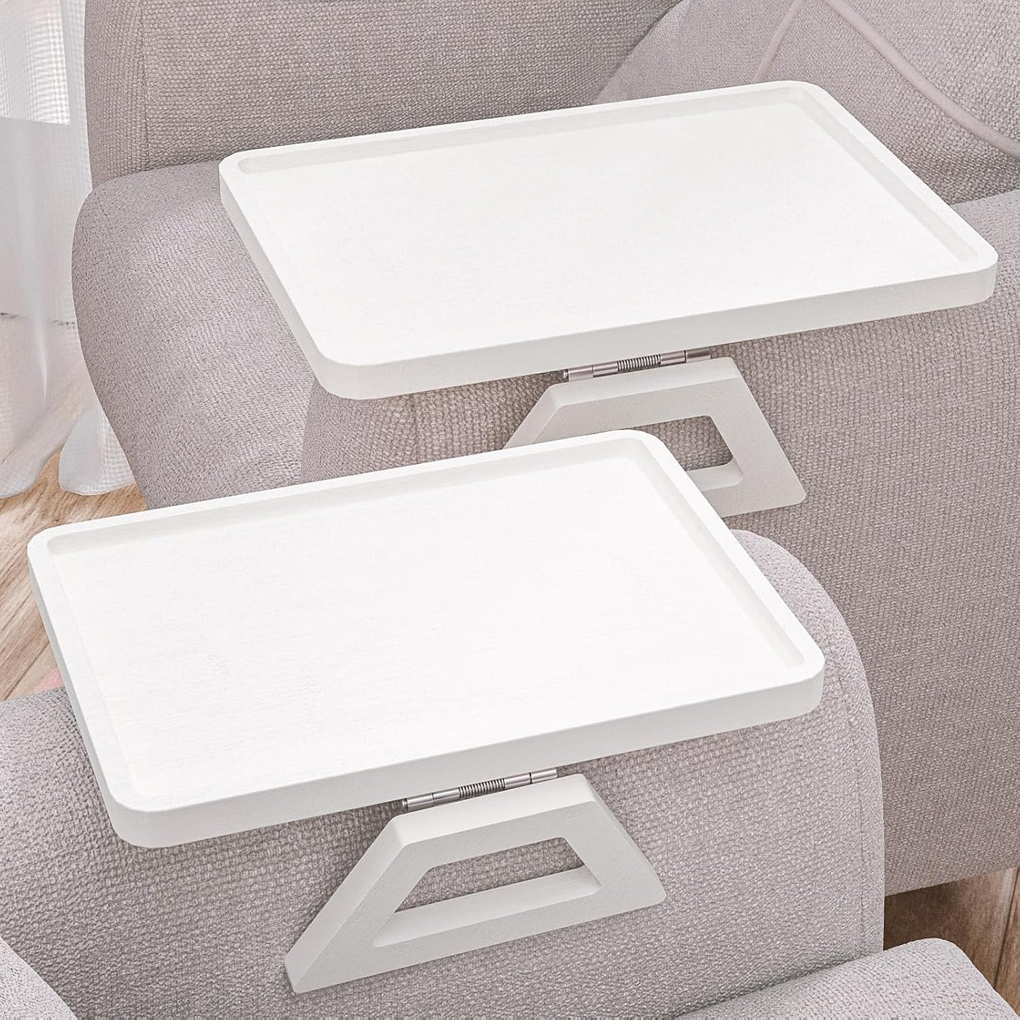 2 Pack Bamboo Couch Arm Tray,Folding Sofa Armrest Table（Natural） | Clip-On Couch Desk,Foldable, high load-bearing, Non-slip, no assembly，easy to wipe clean，Natural bamboo,Gift box