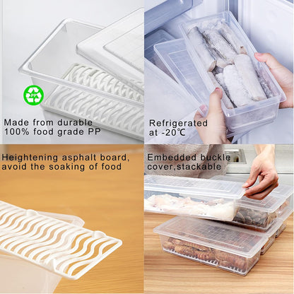 SOUJOY 6 Pack Produce Saver Container, 1.5L Food Storage Containers for Fridge with Lid, Stackable Fruits Storage Keeper with Removable Drain Plate for Vegetables, Meat, Fish Fresh and Dry