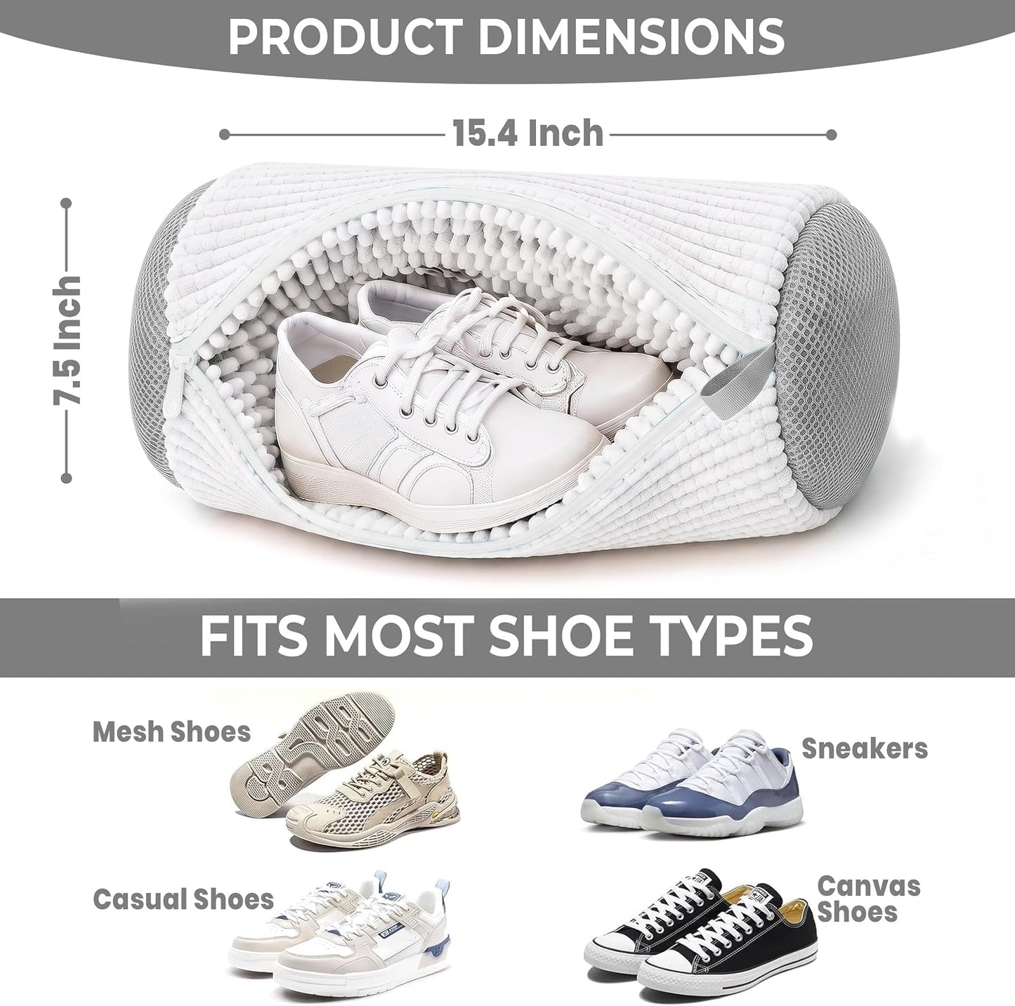 Shoe Washing Machine Bag 3PCS – Laundry Shoes Bag for Washer & Dryer | Reusable Shoe Cleaning Bag, 360° Deep Microfiber Clean,Self-Locking Zipper