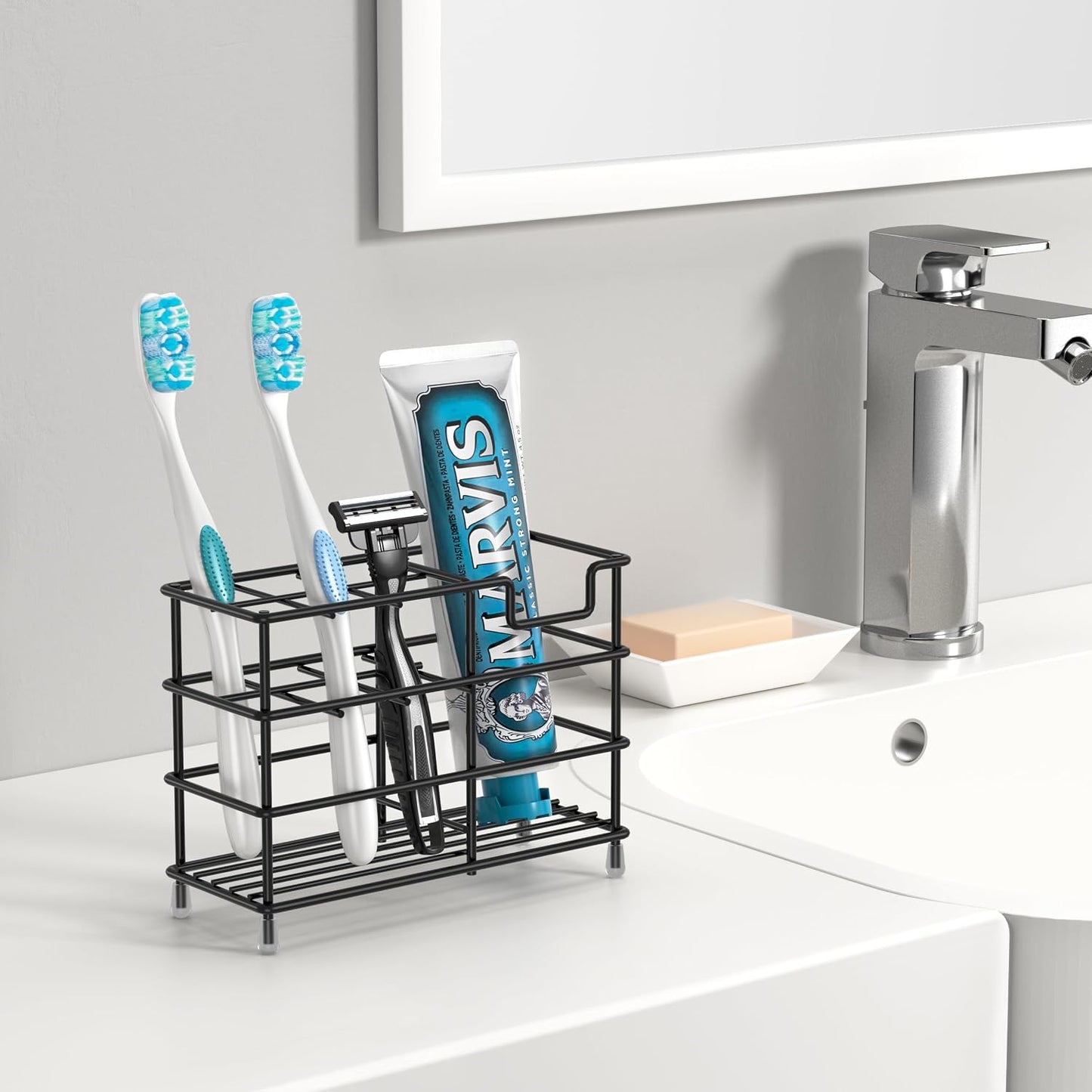 HBlife Toothbrush Holders for Bathroom, 5 Slots Silver Stainless Steel Bathroom Accessories Organizer