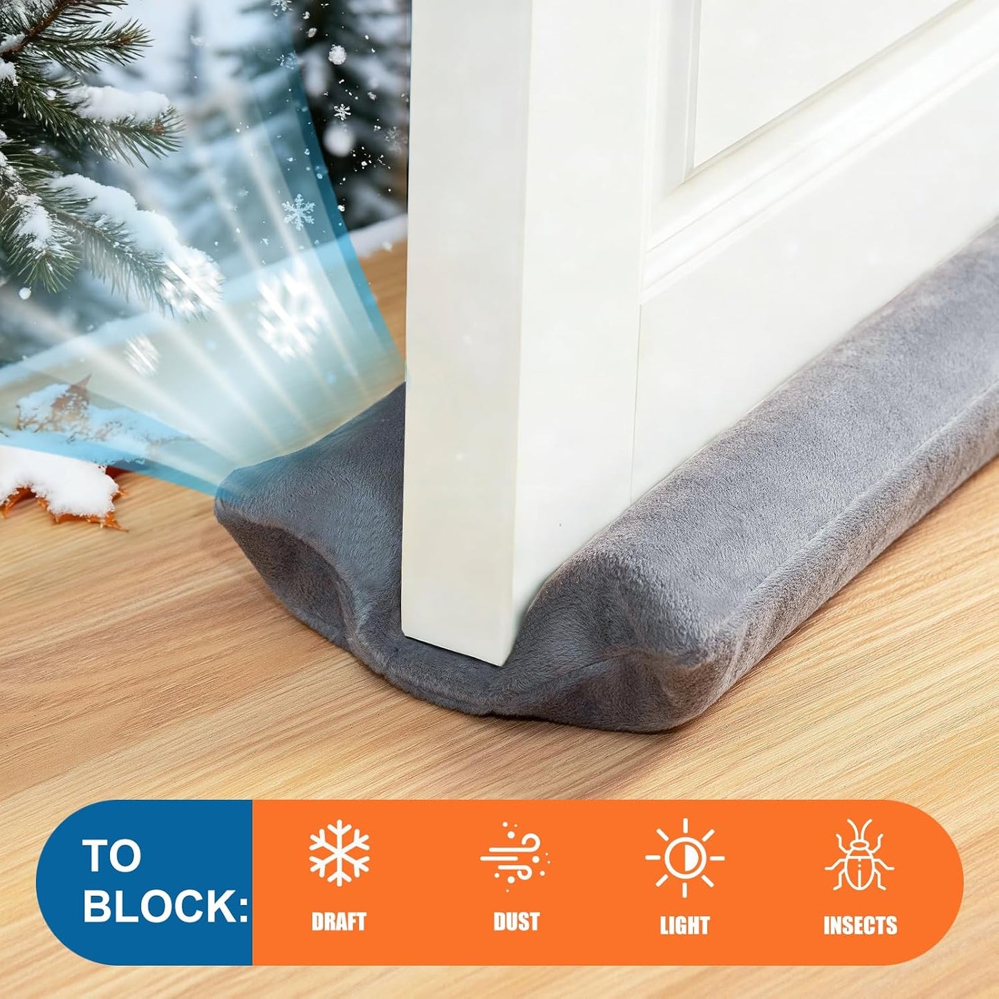 Under Door Draft Stopper 30-38" Adjustable Wind Stopper for Door & Window, Foam Door Sweep Air & Noise Blocker for Bottom of Doors Double Side Seal - Black