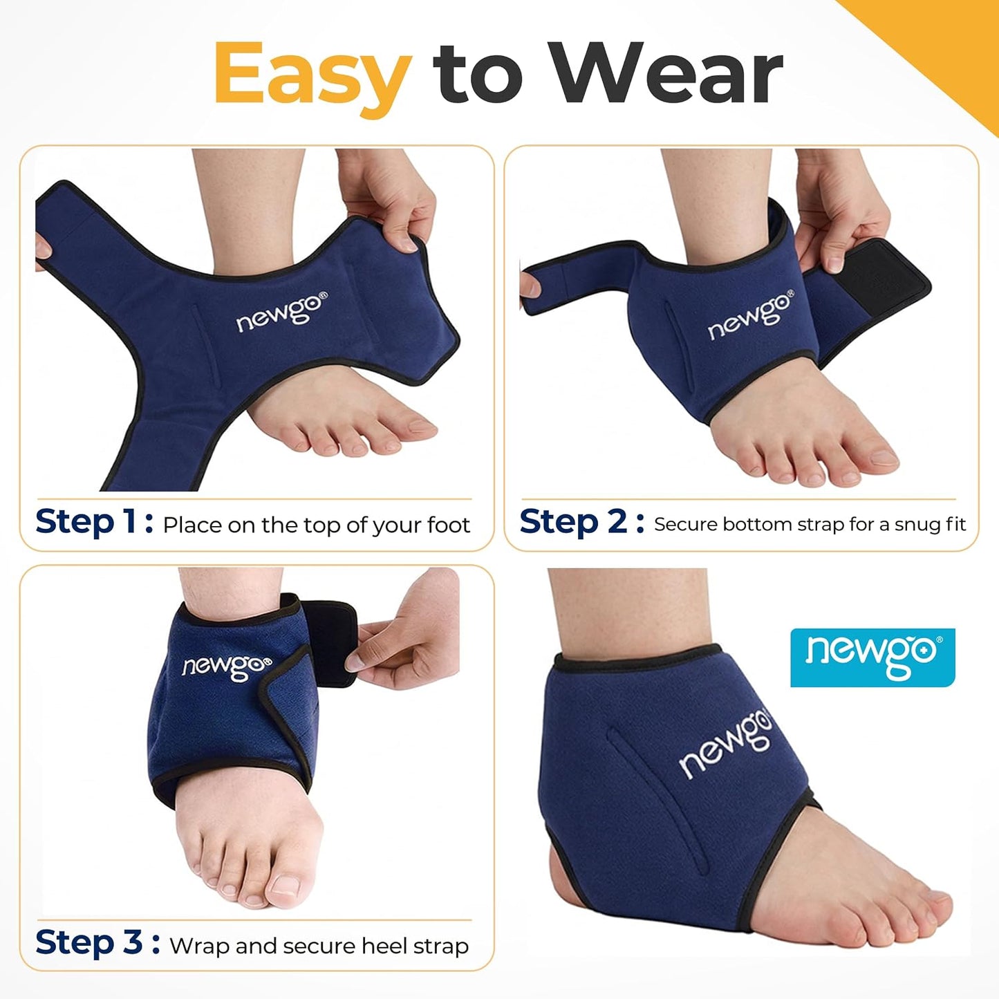 NEWGO Ankle Ice Pack – Adjustable Brace for Plantar Fasciitis & Swelling | Reusable Hot/cold Packs, Adjustable Brace Fits Men & Women, Supports Up to 75kg, Soothes Heel Spur, Achilles Tendonitis