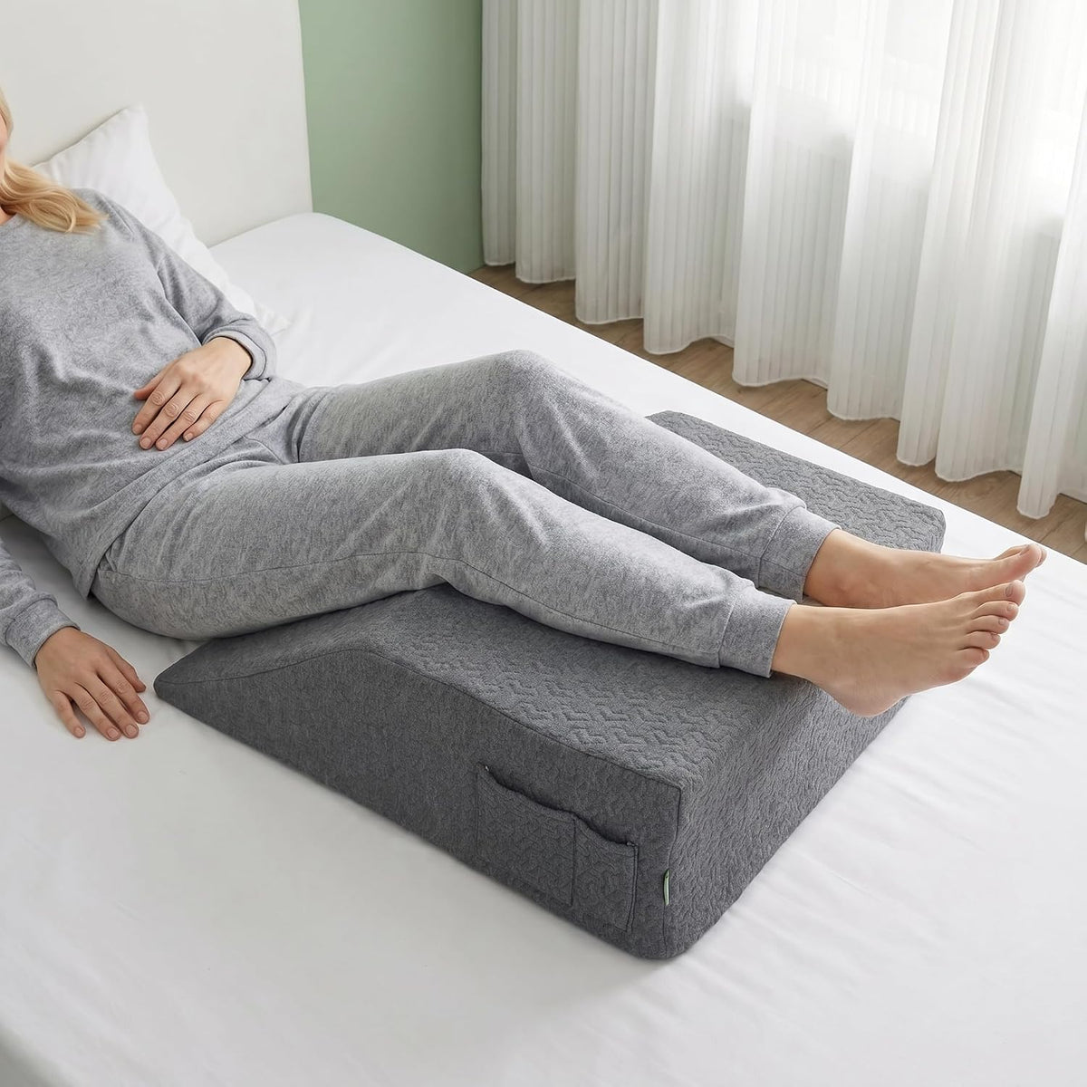 Leg Wedge Pillow Cover 24x21x8 in, Zipper & Pockets, Gray