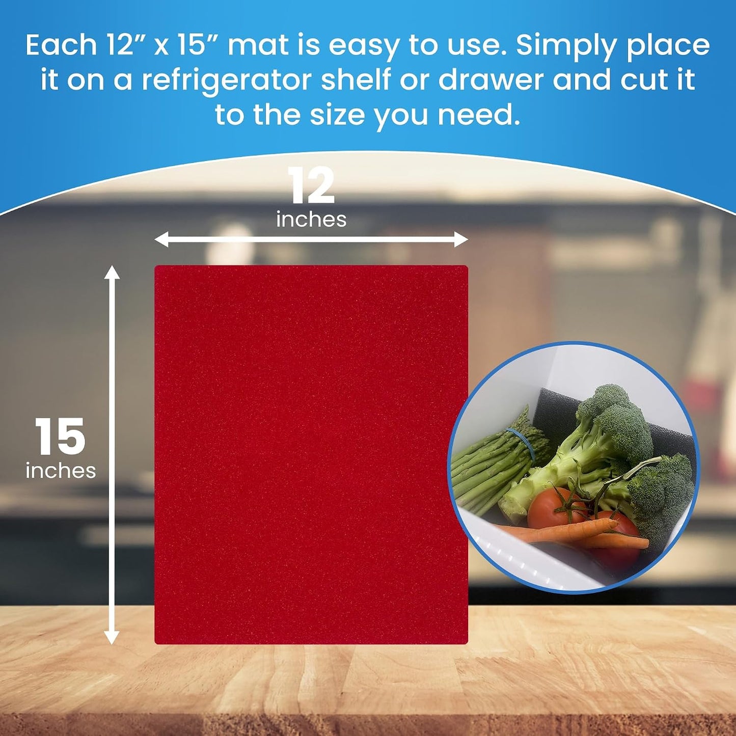 Bluapple FreshMats - Refrigerator Bin Liners, Fridge Drawer Mats - Keeps Produce Fresh Longer, Prevents Bruising, Promotes Air Circulation - BPA-Free Polyurethane Foam - (4-Piece Set, 12"x15", Green)