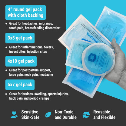 ICEWRAPS Reusable Ice Packs Compact in 4 Sizes, Soft Cooling Pack 7 Pack | Hot or Cold Use, Puncture Resistant, Flexible Ice Pack for Everyday Comfort, Multipurpose Gel Design, FSA-HSA Eligible