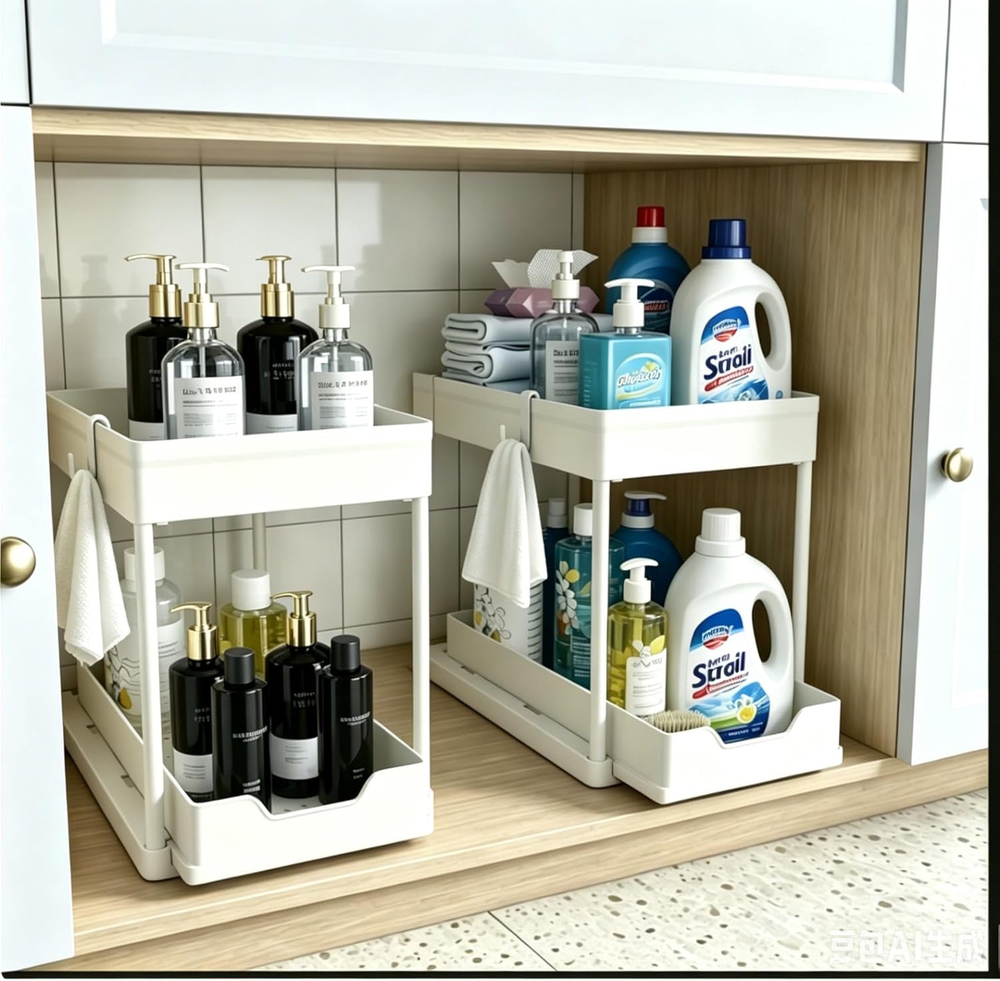 DEKAVA Under Sink Organizer 2 Pack, Bathroom Cabinet Organizer, 2 Tier Sliding Cabinet Basket Organizer Drawer, Multi-Purpose Bath Collection Baskets for Bathroom (Black)