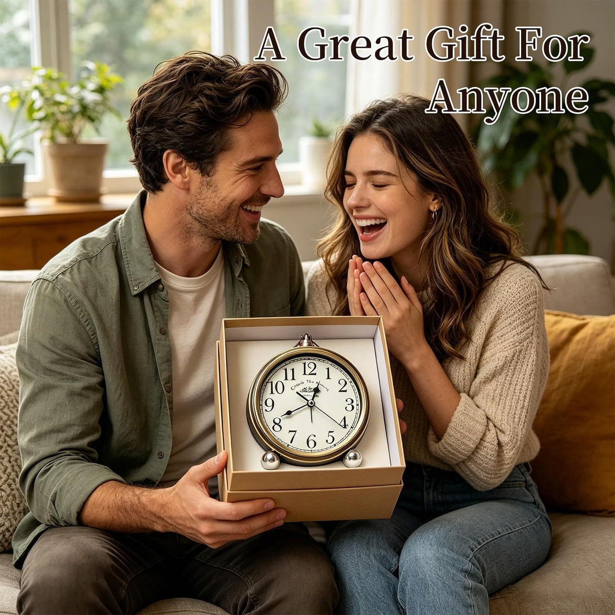 Metal Analog Alarm Clock - 5'' Battery Operated Silent Non-Ticking Quartz Antique Retro Small Desk Clocks for Bedside Bedrooms Living Room Office Home Decor (Bronze)