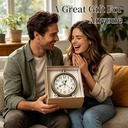 Metal Analog Alarm Clock - 5'' Battery Operated Silent Non-Ticking Quartz Antique Retro Small Desk Clocks for Bedside Bedrooms Living Room Office Home Decor (Bronze)