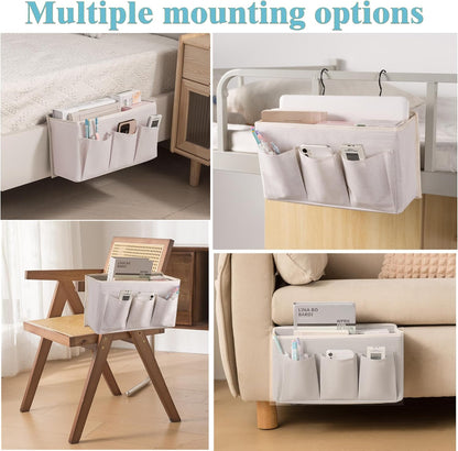 Bedside Caddy/Bedside Storage Organizer Hanging Bag with Three Options,Suitable for home beds, sofas, and dormitory beds—can hold magazines, books, phones, iPads, remote controls. (Gray)