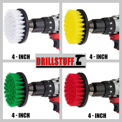 4in Soft, Medium and Stiff Drill Brush Attachment Power Scrubber Brush Set | 4 Piece Power Scrubbing Brushes Drill Attachment Kit - Spin Brushes for Cleaning Showers, Tubs, Bathroom, Tile, Grout, Carpet