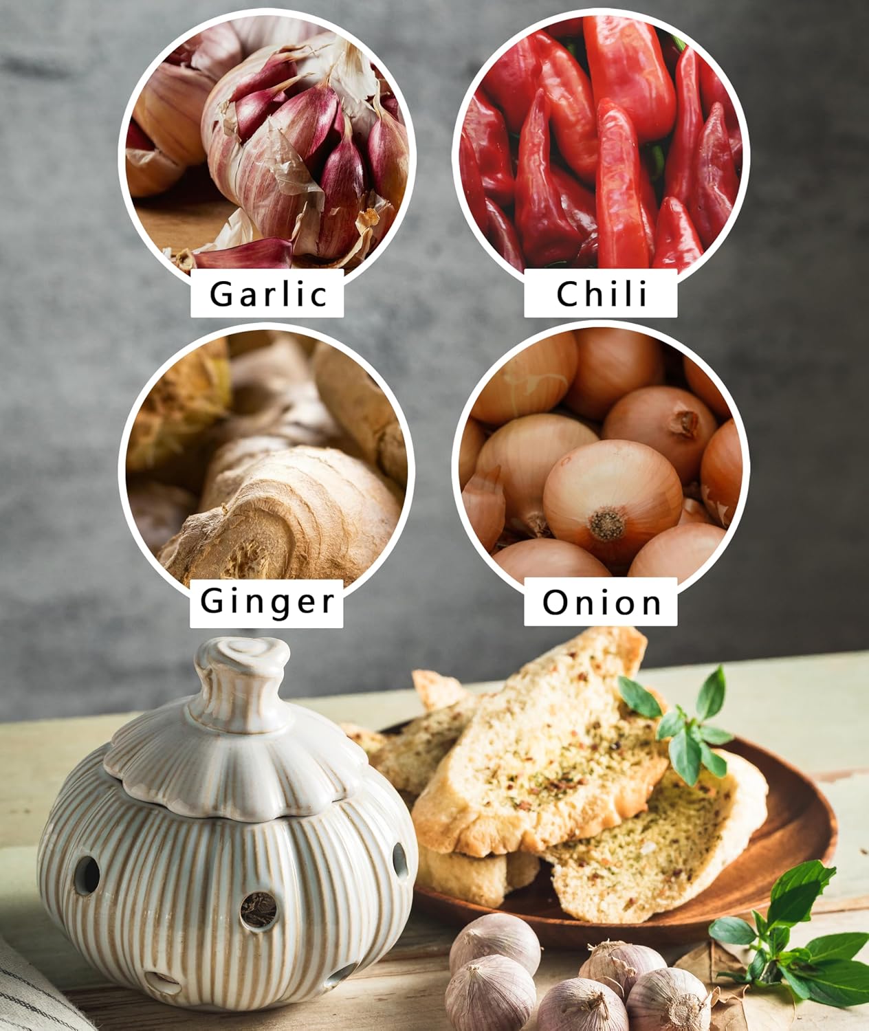 Garlic Storage Pod Ceramic Garlic Keeper with Lid Large Garlic Container for Counter, White