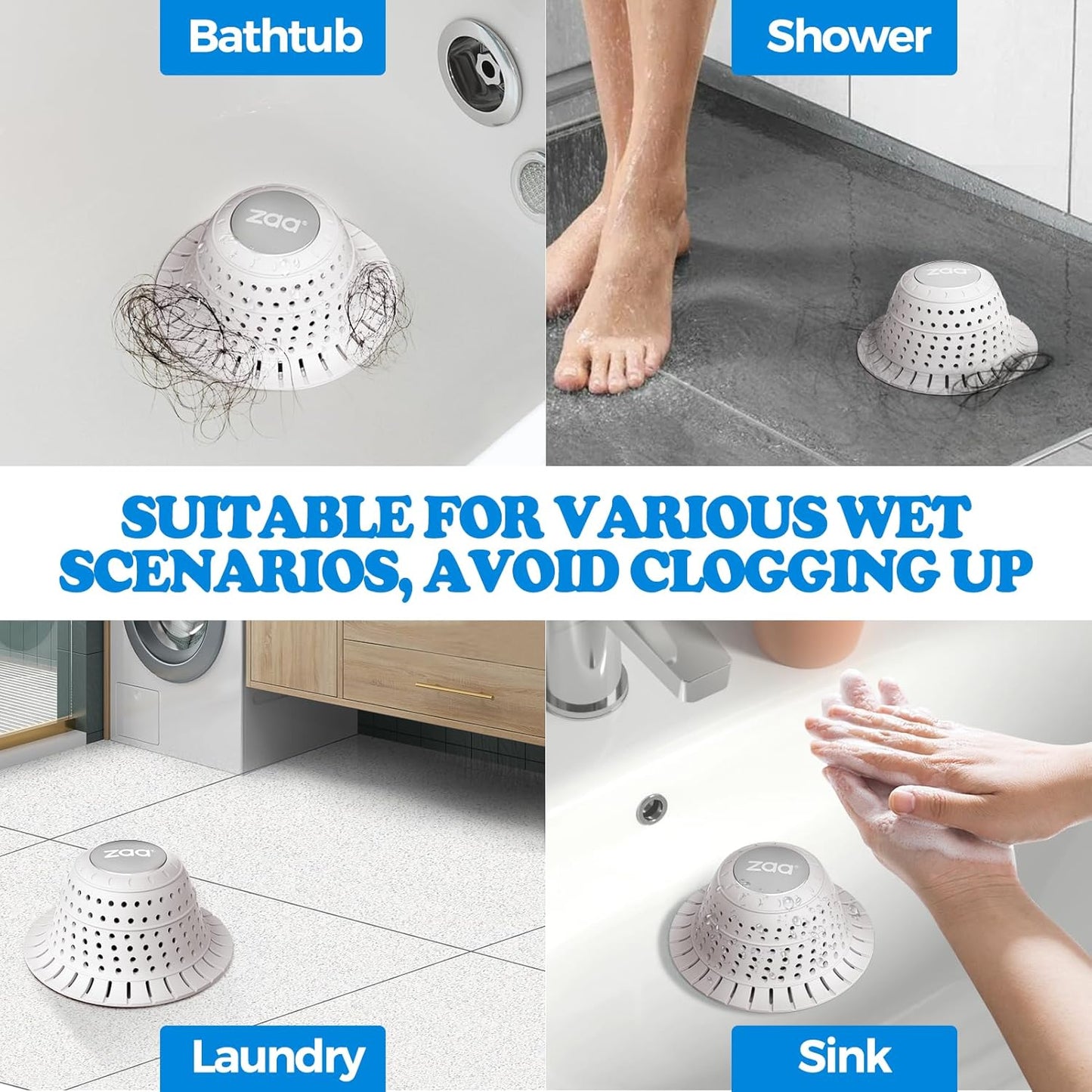 Shower Drain Hair Catcher Bathtub Drain Strainer Sink Drain Protector | Collapsible Pop-Up Drain Hair Catcher, Traps Hair & Prevents Clogs, Easy to Clean, Bathroom Fixture Accessories, Gray
