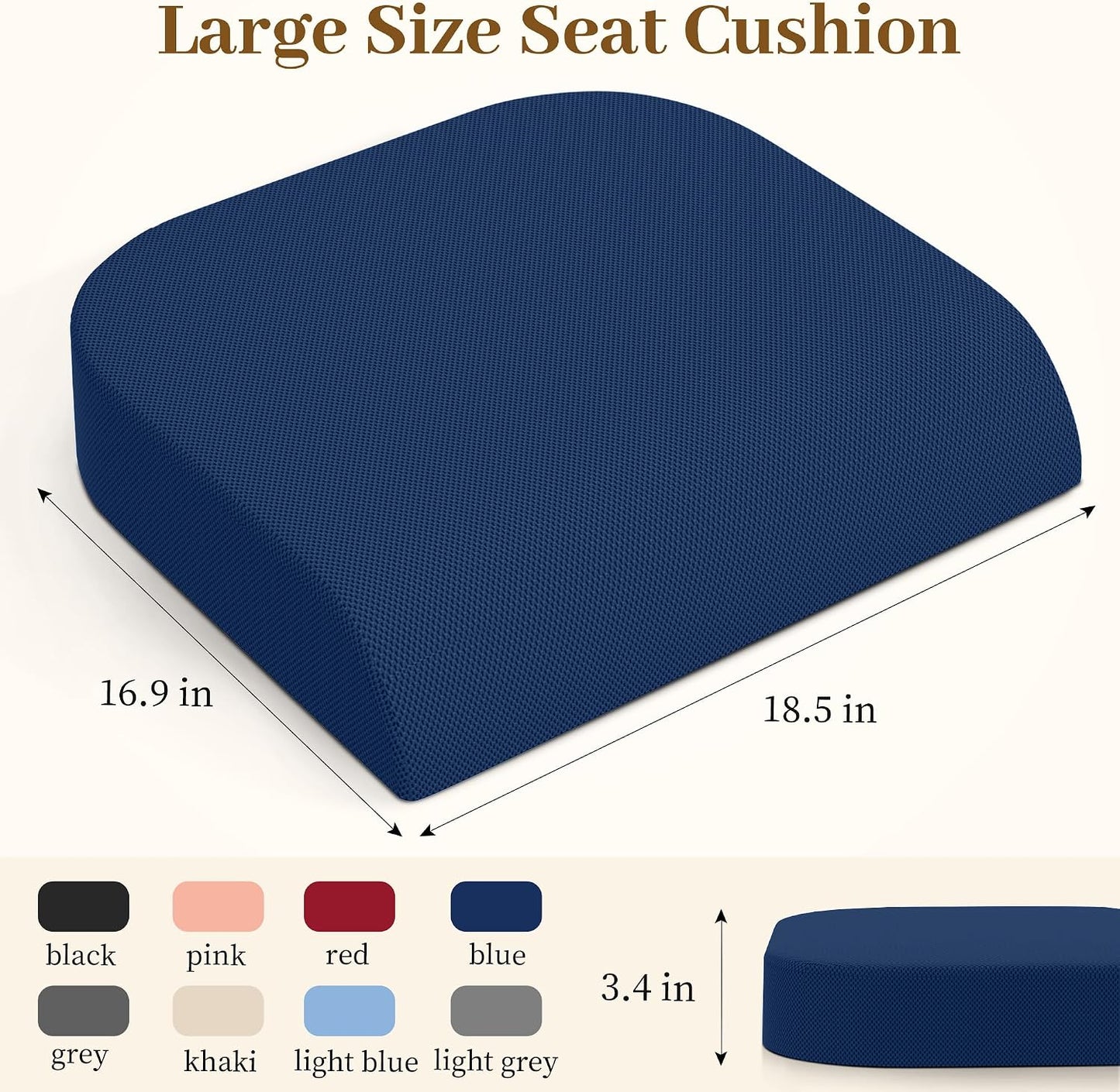 TranquilRelax Memory Foam Seat Cushion for Office Chair, 3-Inch, Black | Medium-firm Support for Long Sitting, Washable Mesh Cover, Non-slip Base, Perfect for Car Seats & Short Drivers