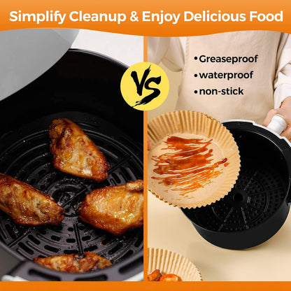 Air Fryer Liners Disposable, 150Pcs Parchment Paper 8" Square for 5-8QT | [Food Grade Material] Unbleached Parchment Paper Non-Stick & Waterproof Oilproof Easy Cleanup for Air Fryer Sheets Papers