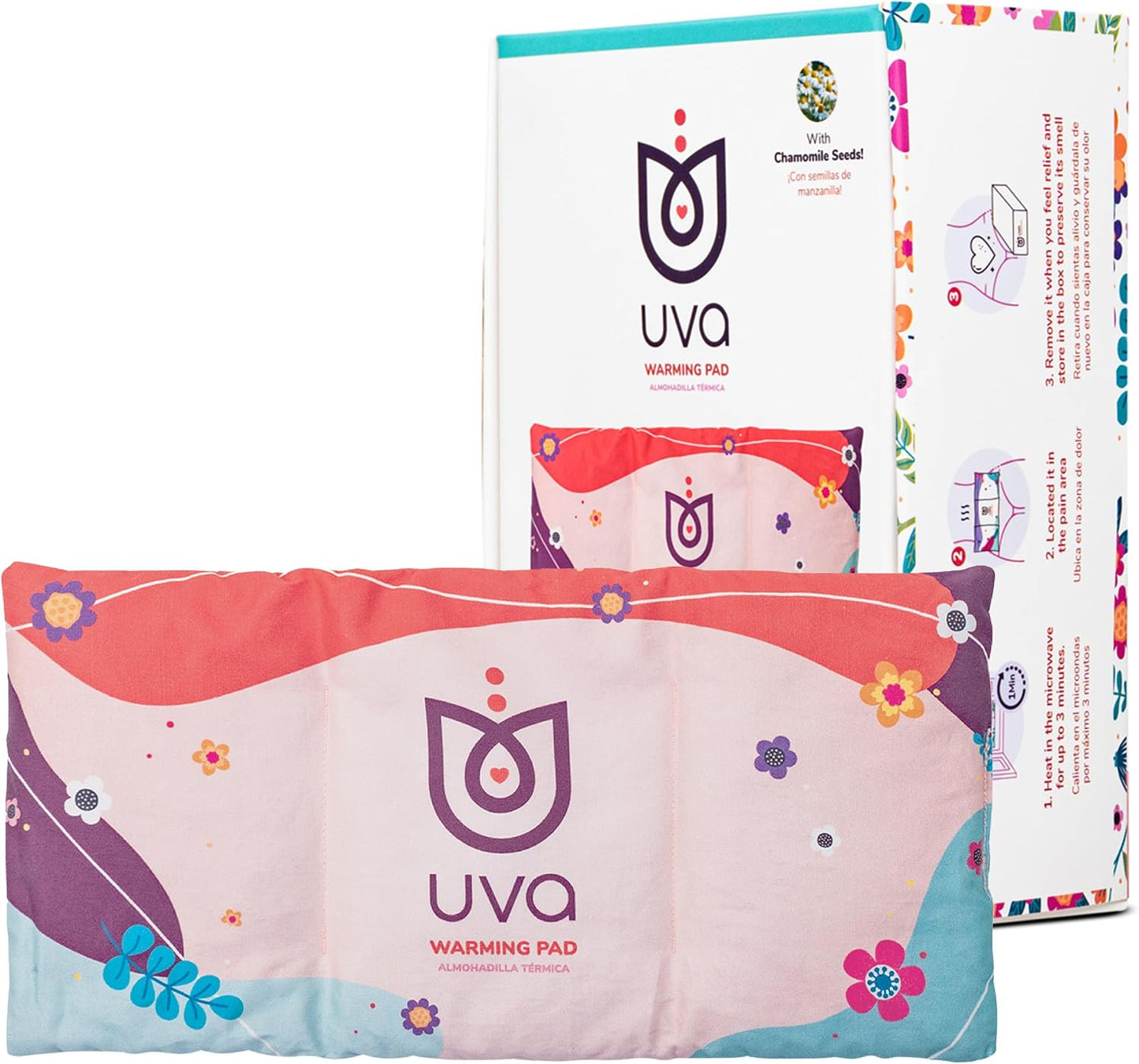 UVA Microwave Heating Pad for Cramps with Chamomile Seeds - 11.81" x 5.91" - Hot and Cold Heating Pad Microwavable & Freezer-Safe - Cold & Heat Packs for Pain Relief from Back Pain & Menstrual Cramps