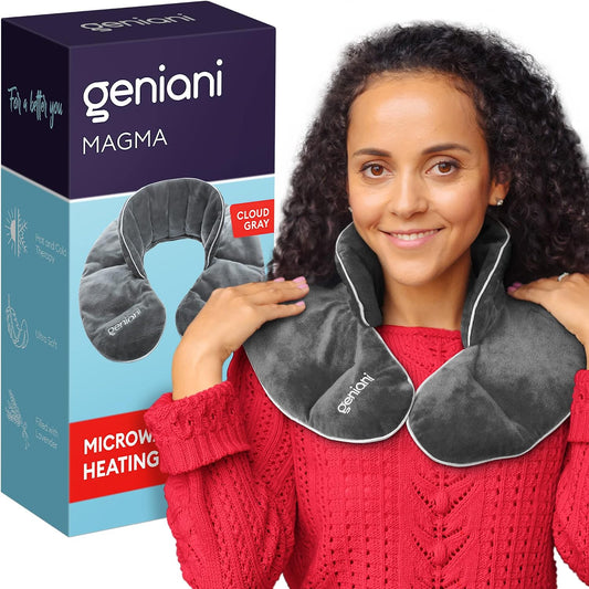 GENIANI Microwavable Heating Pad for Neck and Shoulders with Herbal - Calming Weighted Cordless Neck Wrap - Heat Pad - Hot and Cold Compress (Cloud Grey)